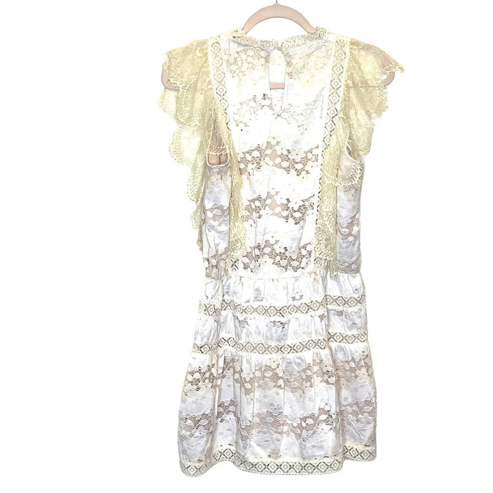Foxiedox mini lace dress Cream Ivory White M Sleeveless Lightweight Retro - Picture 16 of 16